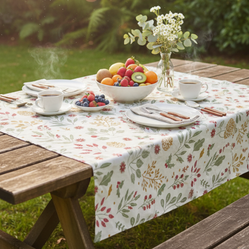 Festive Foliage Table Cloth - 100% Cotton Elegant Botanical Dining Linen